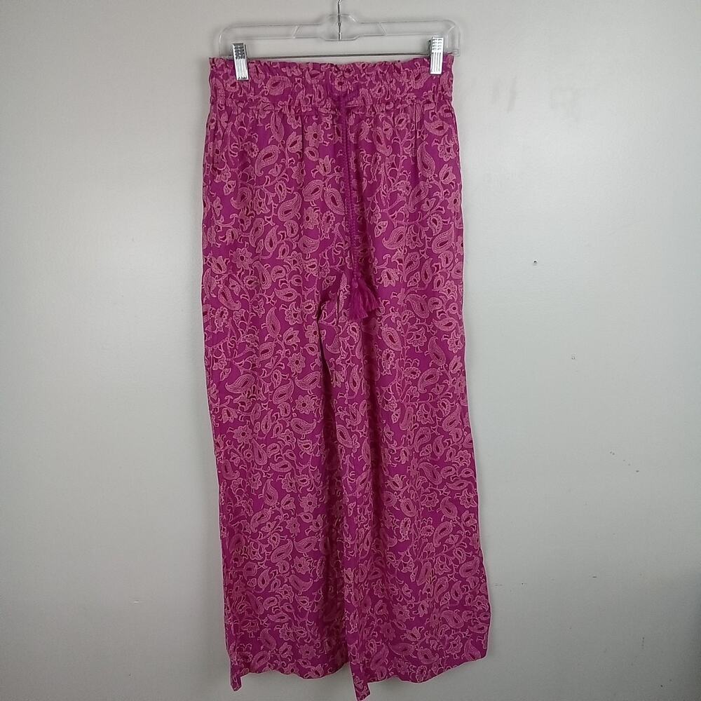 Knox Rose Women’s Relaxed Fit Wide Leg Pants Small Magenta Floral Boho Colorful
